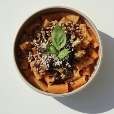 Eggplant, Beef & Chilli Pasta